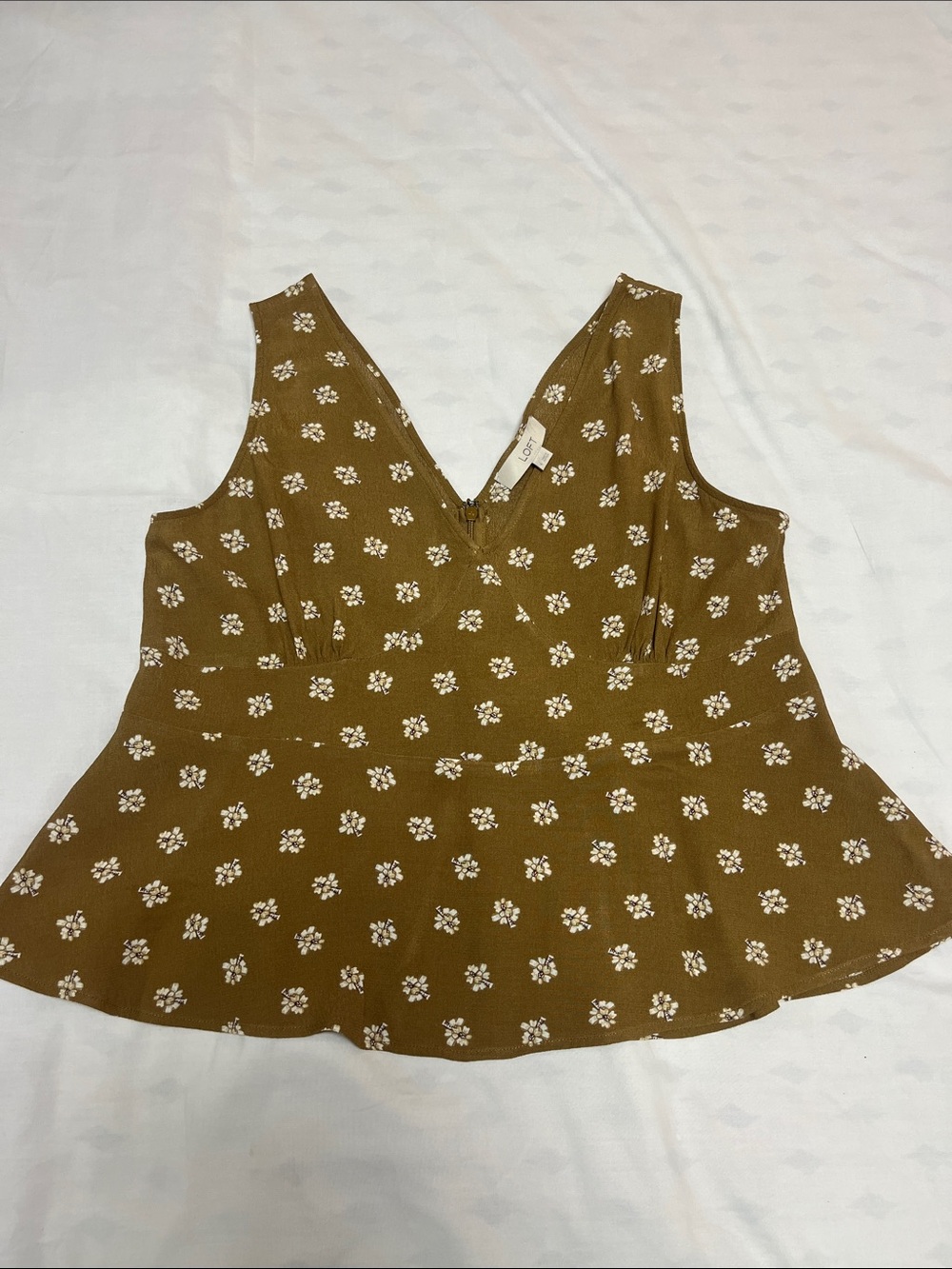 LOFT Brown Floral V-Neck Peplum Tank